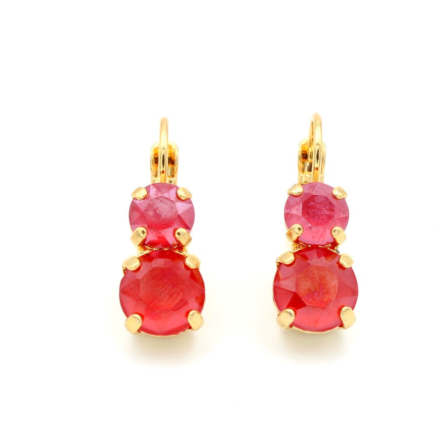 Remarkable Red Double Stone Earrings in Yellow Gold