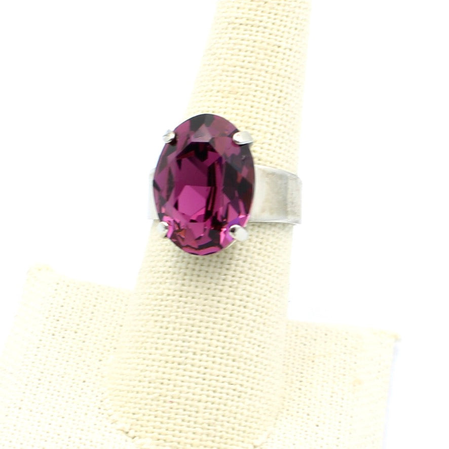 Large Oval Amethyst Ring in Rhodium by Mariana