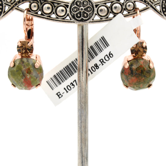 Deep Forest Large Double Stone Earrings in Rose Gold