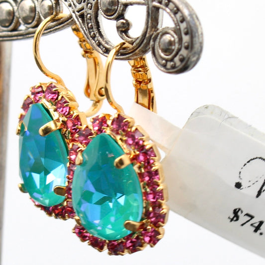 Coral Cove Halo Pear Earrings in Gold