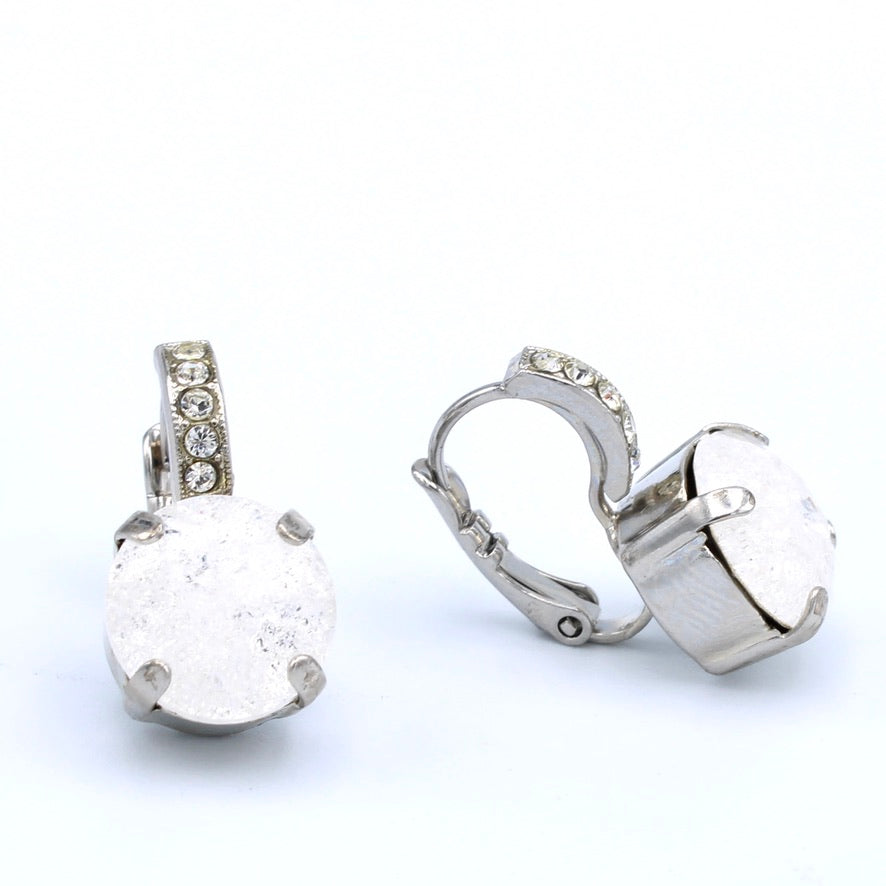 White Ice Round Earrings with Embellished Lever