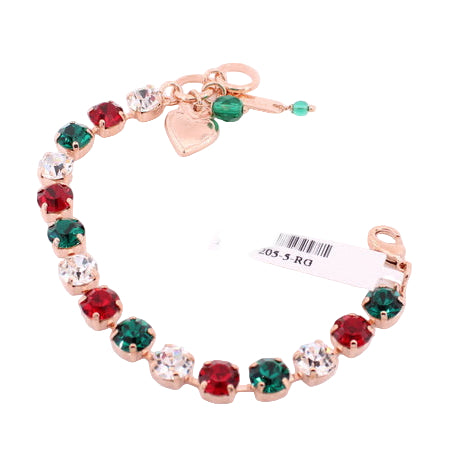 Bracelet with colorful beads and a tag on a white background