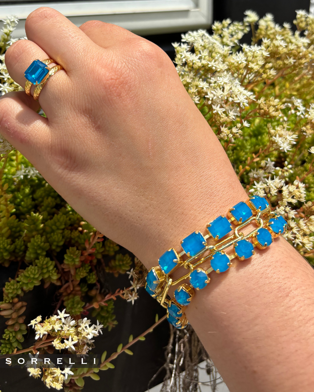 Octavia Caribbean Blue Opal Emerald Cut Tennis Bracelet in Gold