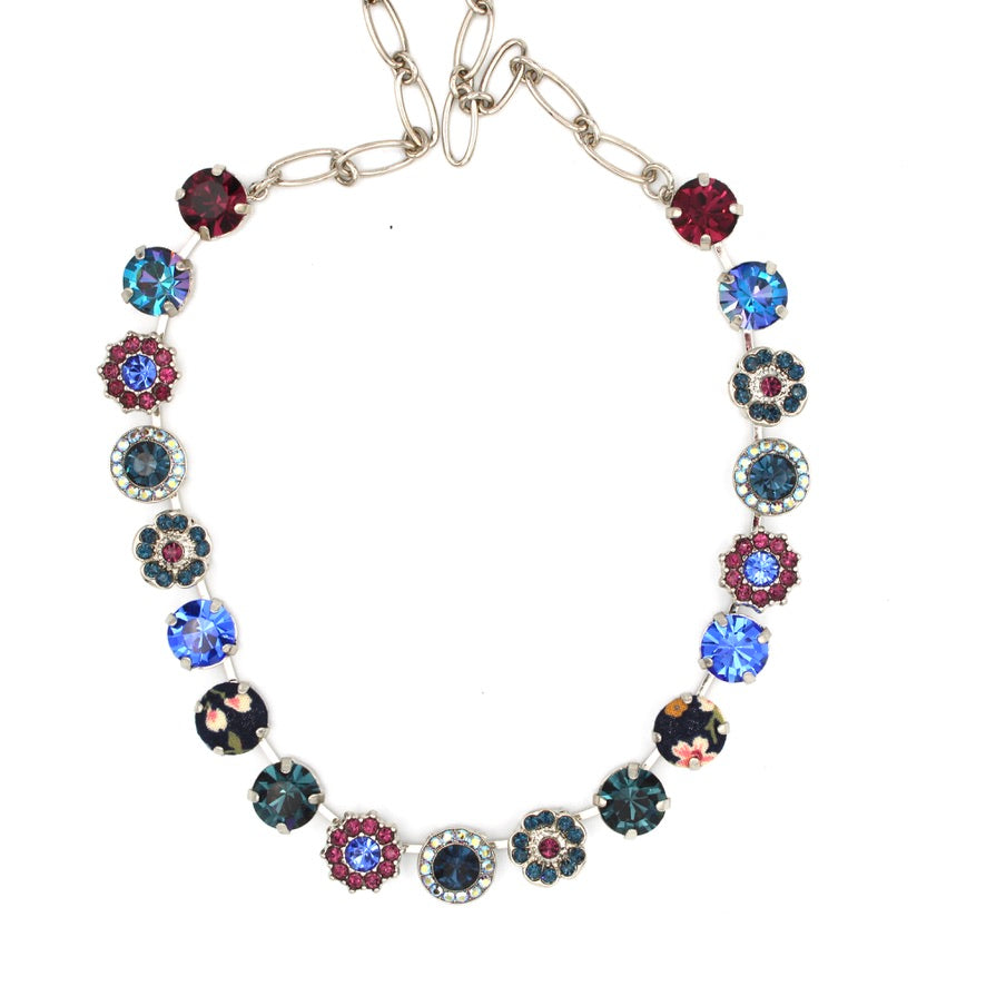 Happy Hour Fabric and Crystal Large Rosette Necklace