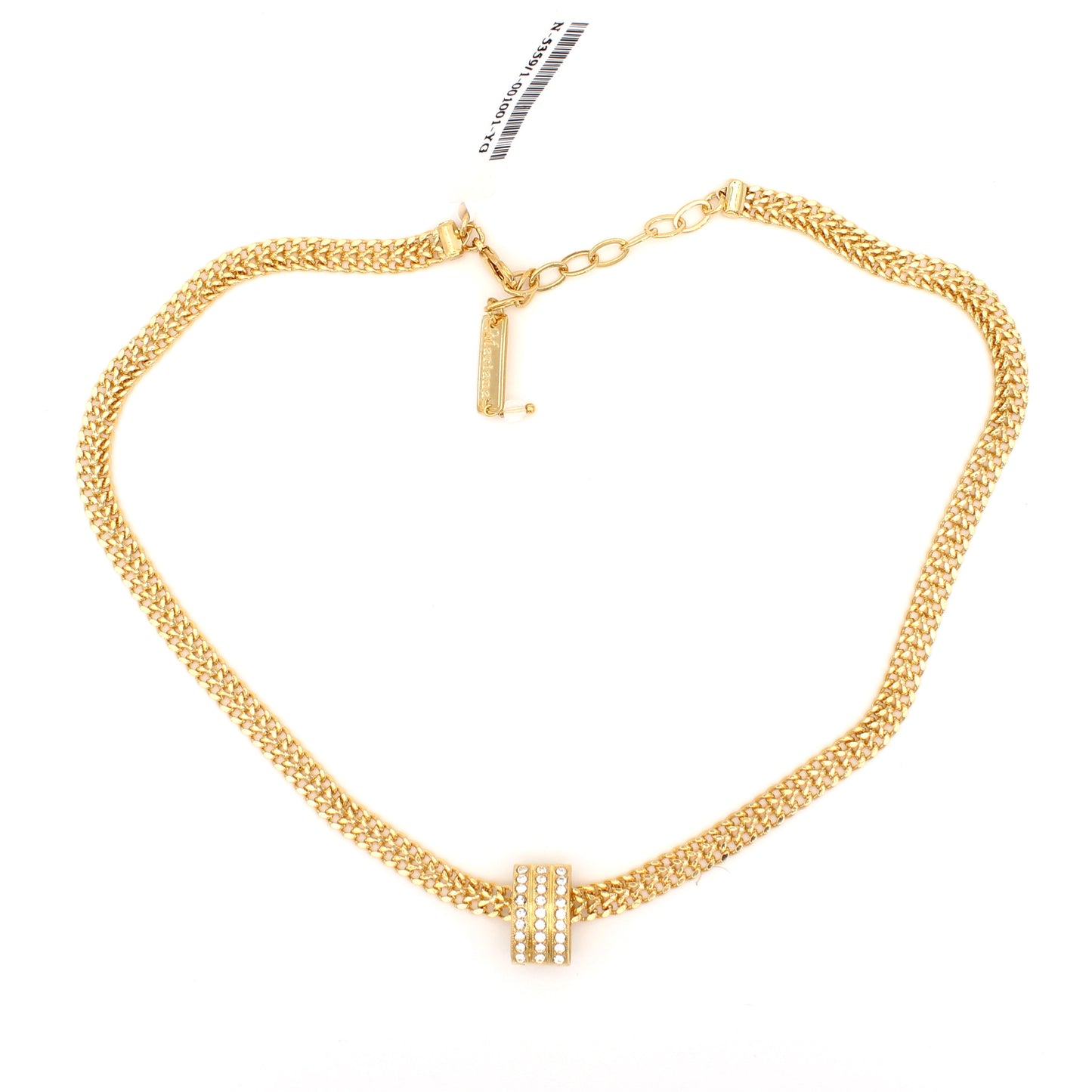 Clear Embellished Slide Pendant With Herringbone Chain in Yellow Gold