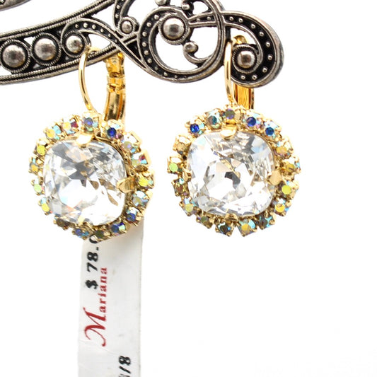 Clear Large Halo Earrings in Gold