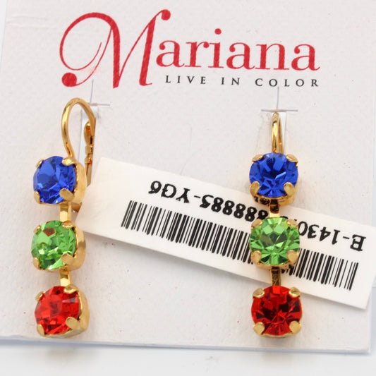 Multi Color Petite Three Stone Earrings - Gold