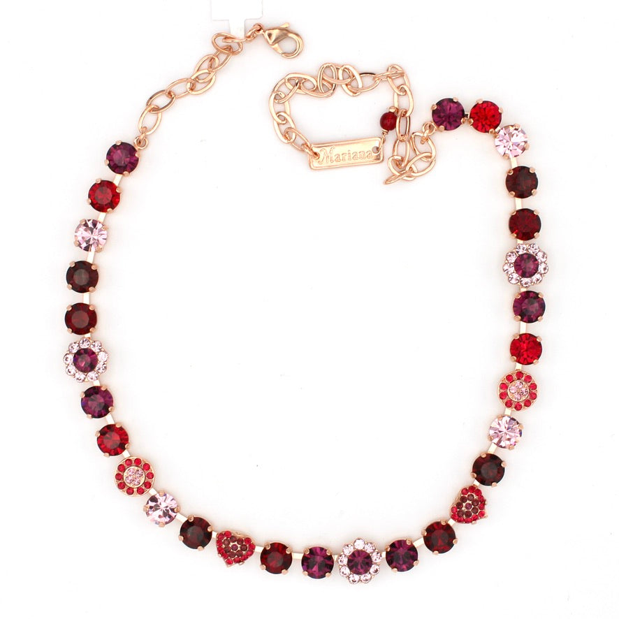 Cranberry Crush Medium Blossom Necklace with Heart in Rose Gold