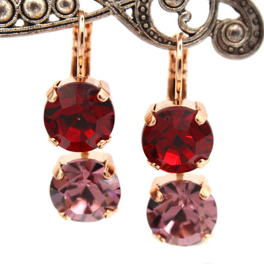 Cranberry Crush Large Two Stone Earrings in Rose Gold
