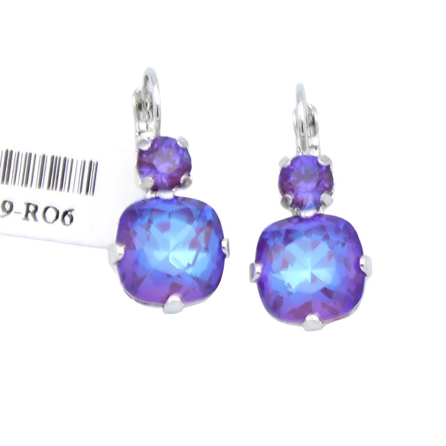 Plum Sunkissed 12MM Cushion Cut Earrings in Rhodium