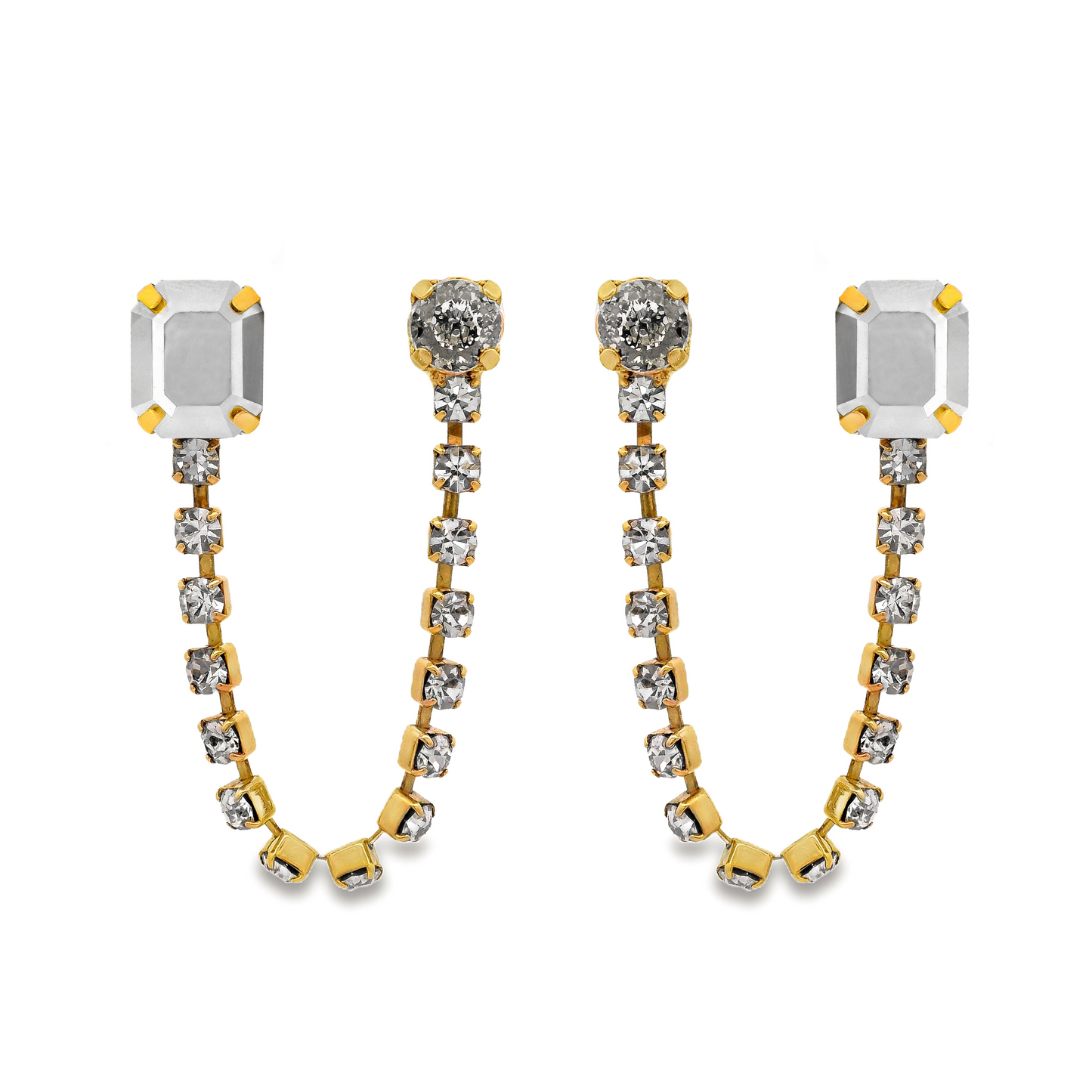 Dalia Double Pierced Earrings in Chrome
