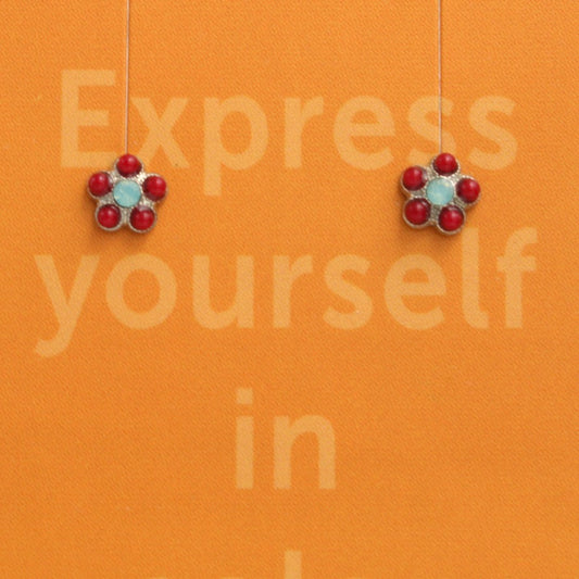 Red and Pacific Opal Small Flower Earrings in  *POST*