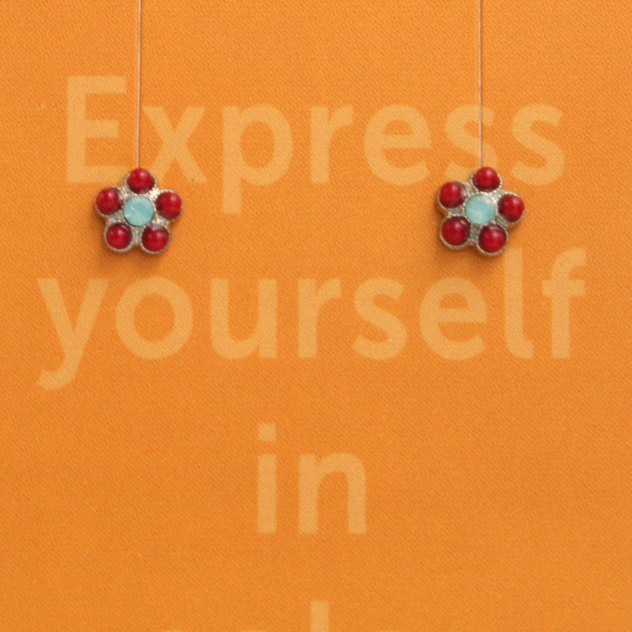 Red and Pacific Opal Small Flower Earrings in *POST* - MaryTyke's
