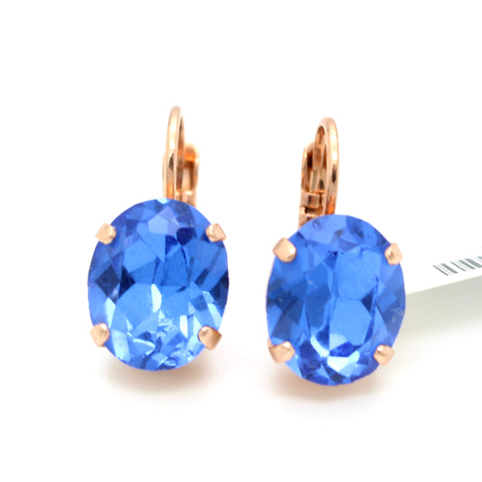 Sapphire 11MM Oval Crystal Earrings in Rose Gold