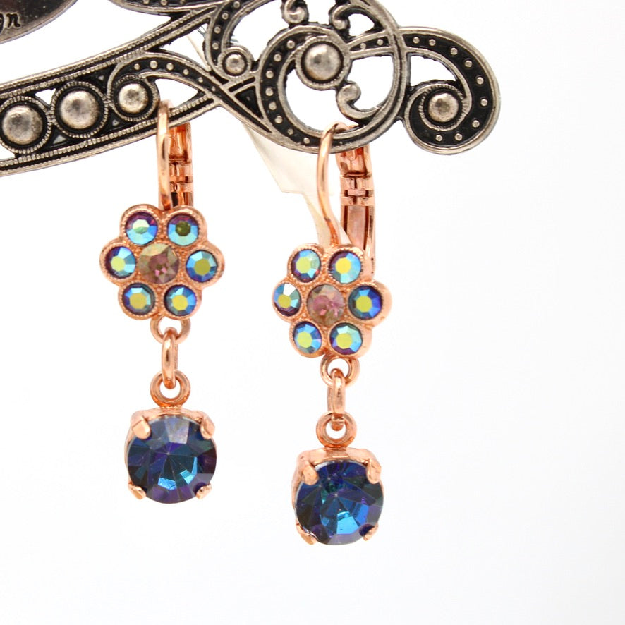 Penelope Collection Small Flower Earrings with Crystal Drop in Rose Gold