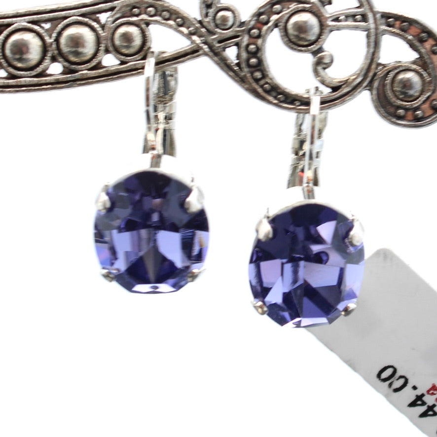 Tanzanite 11MM Oval Crystal Earrings in Rhodium