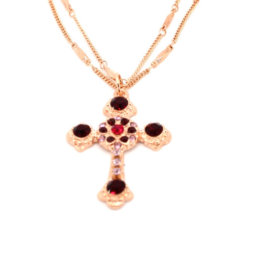 Cranberry Crush Flat Cross Pendant in Rose Gold