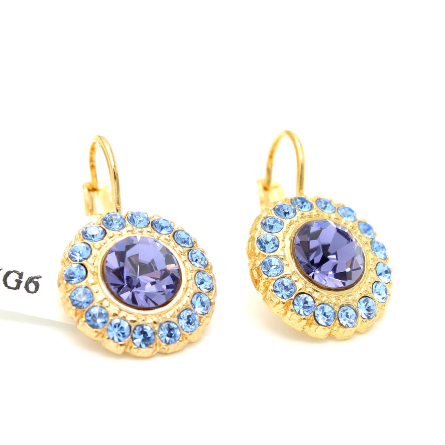 Lavender Fields Large Round Halo Earrings in Gold