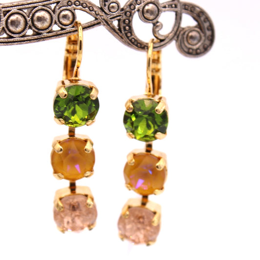Olive Garnish Three Stone Earrings in Gold