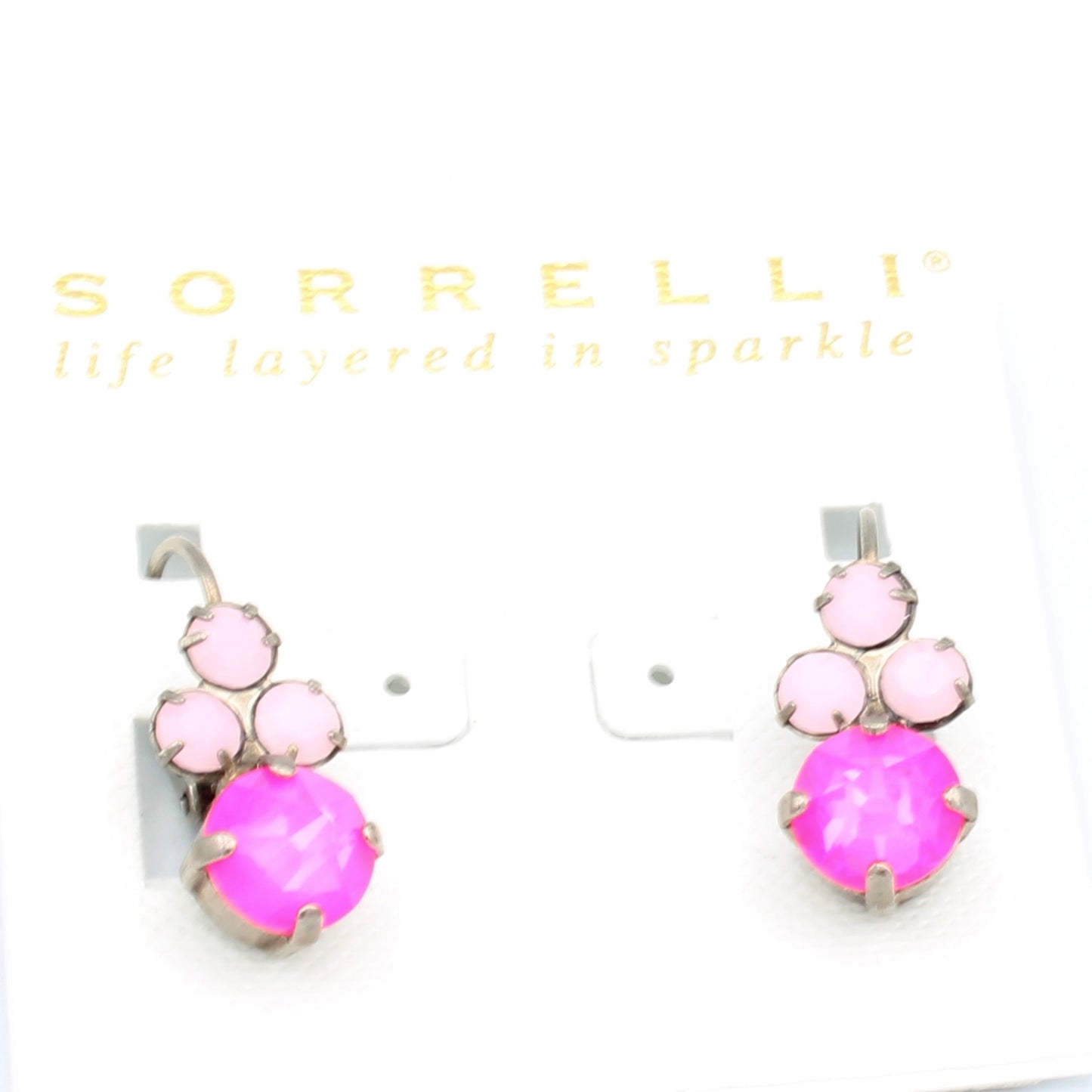 Electric Pink Triple Crystal Accent Earrings by Sorrelli