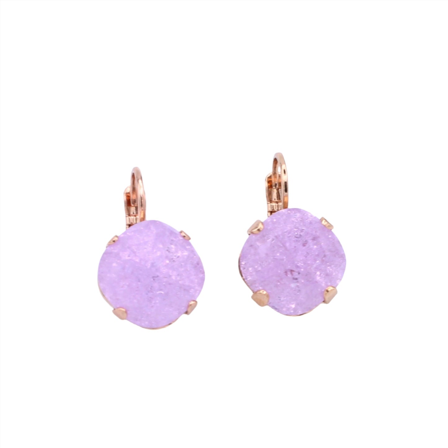 Violet Ice 12MM Cushion Cut Earrings in Rose Gold