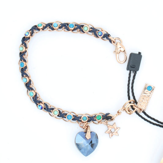 Amaro Ocean Blue Threaded Crystal Bracelet-Star of David in Rose Gold