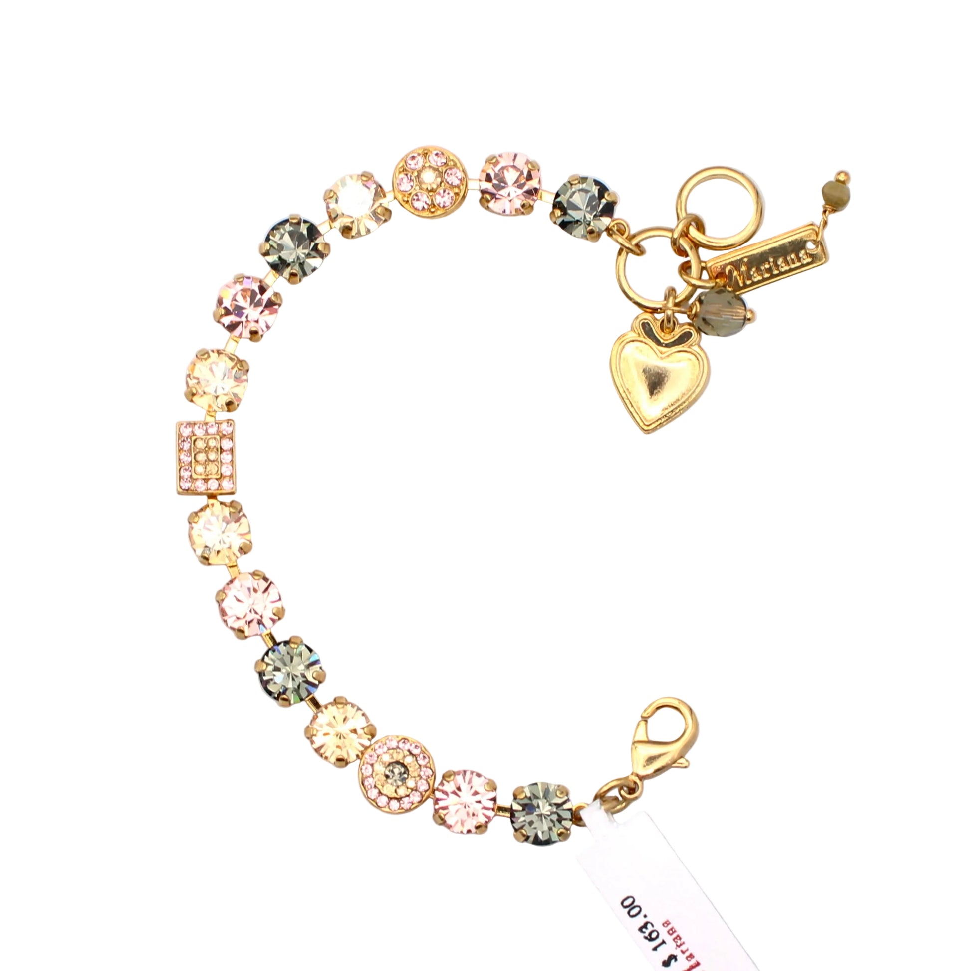 Bracelet with various charms on a white background
