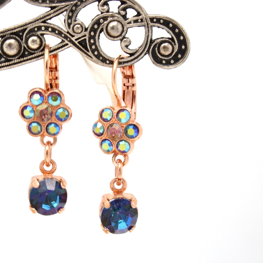 Penelope Collection Small Flower Earrings with Crystal Drop in Rose Gold