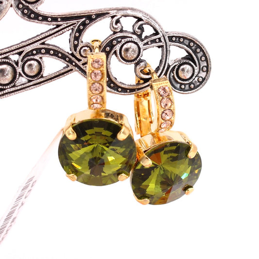 Olivine Large Embellished Single Stone Earrings in Gold