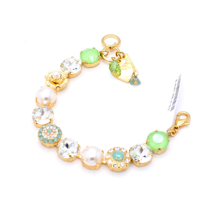 Malibu Mint Collection Large Pave' and Rosette Bracelet in Gold
