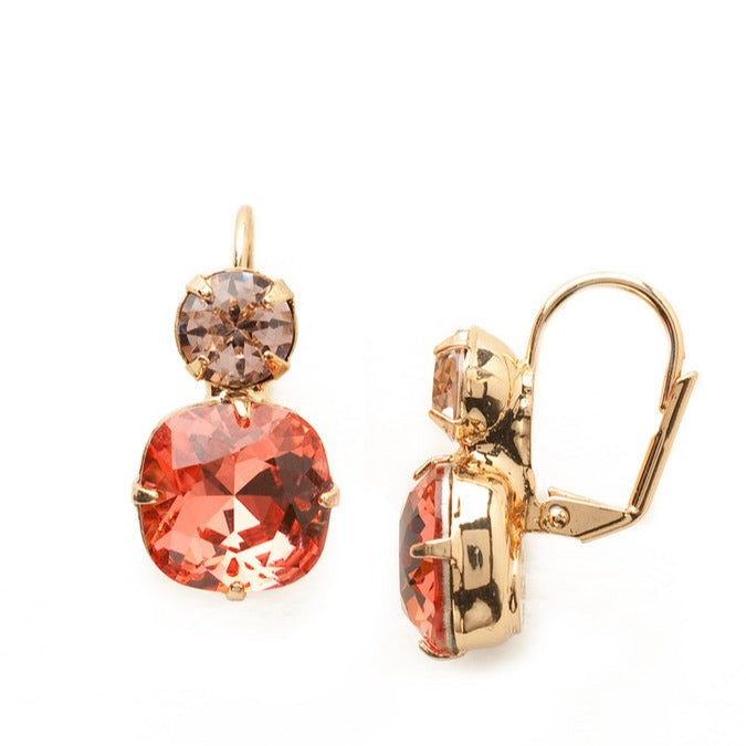 Sorrelli Round and Cushion Cut Coral Earrings in Gold