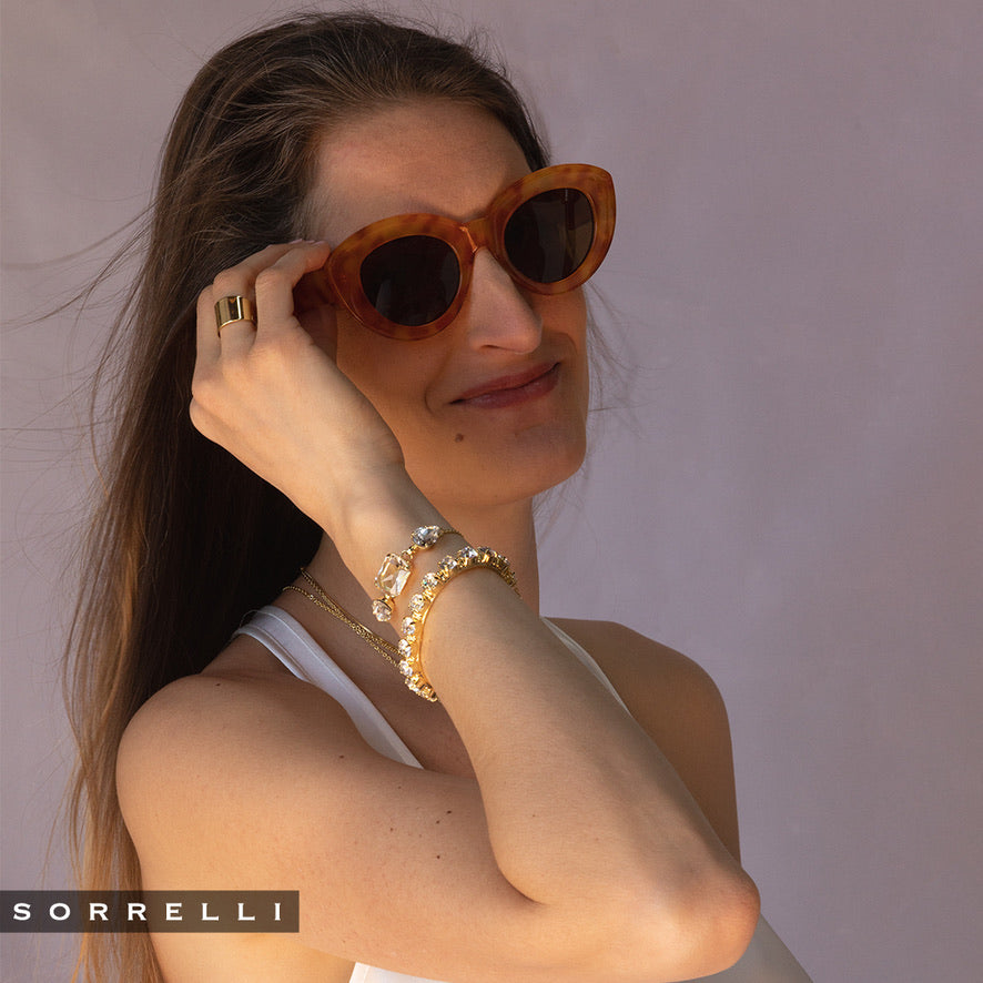 Riveting Romance Gold Cuff in Clear Crystal