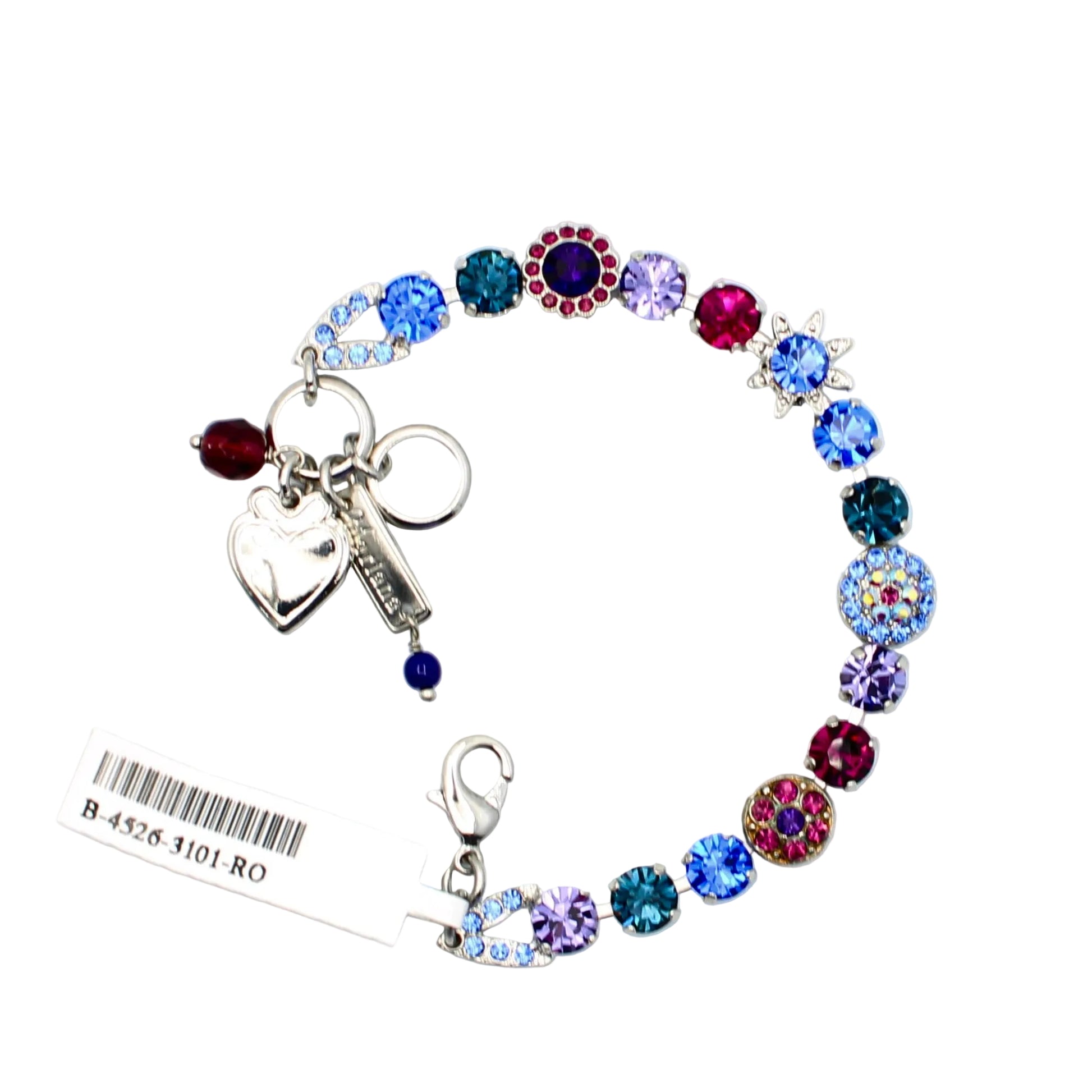 purple and blue crystal bracelet in rhodium plating
