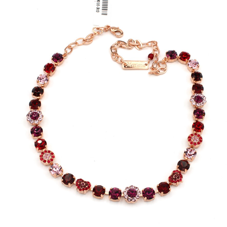 Cranberry Crush Medium Blossom Necklace with Heart in Rose Gold