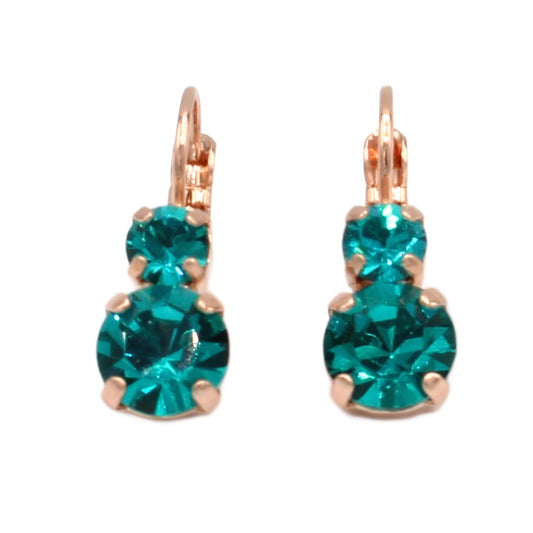 Blue Zircon Medium Double Stone Earrings in Rose Gold