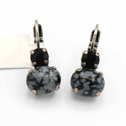 Jet and Snowflake Obsidian Oval Earrings