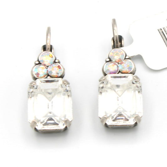 Clear Rectangular Earrings w/accent Crystals in Antique Silver