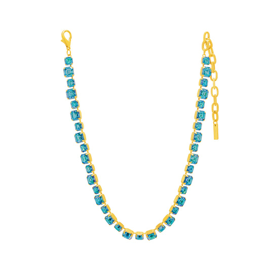 Jadia Necklace in Aquamarine Glimmer plated in Yellow Gold