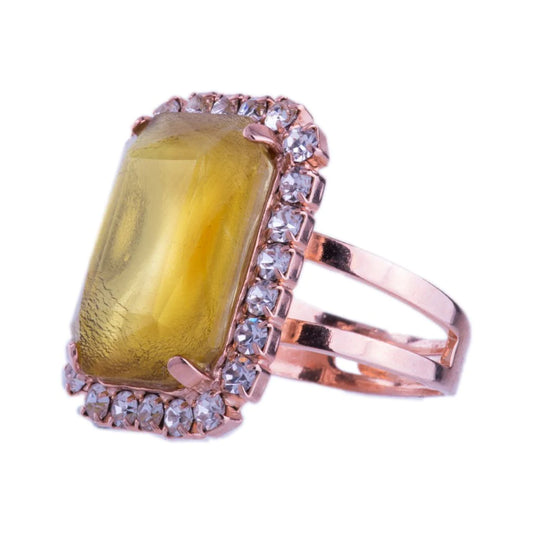 Fields of Gold Extra Luxurious Halo Emerald Cut Ring in Rose Gold