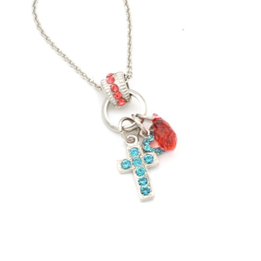 Bird of Paradise Heart and Cross Pendant Necklace