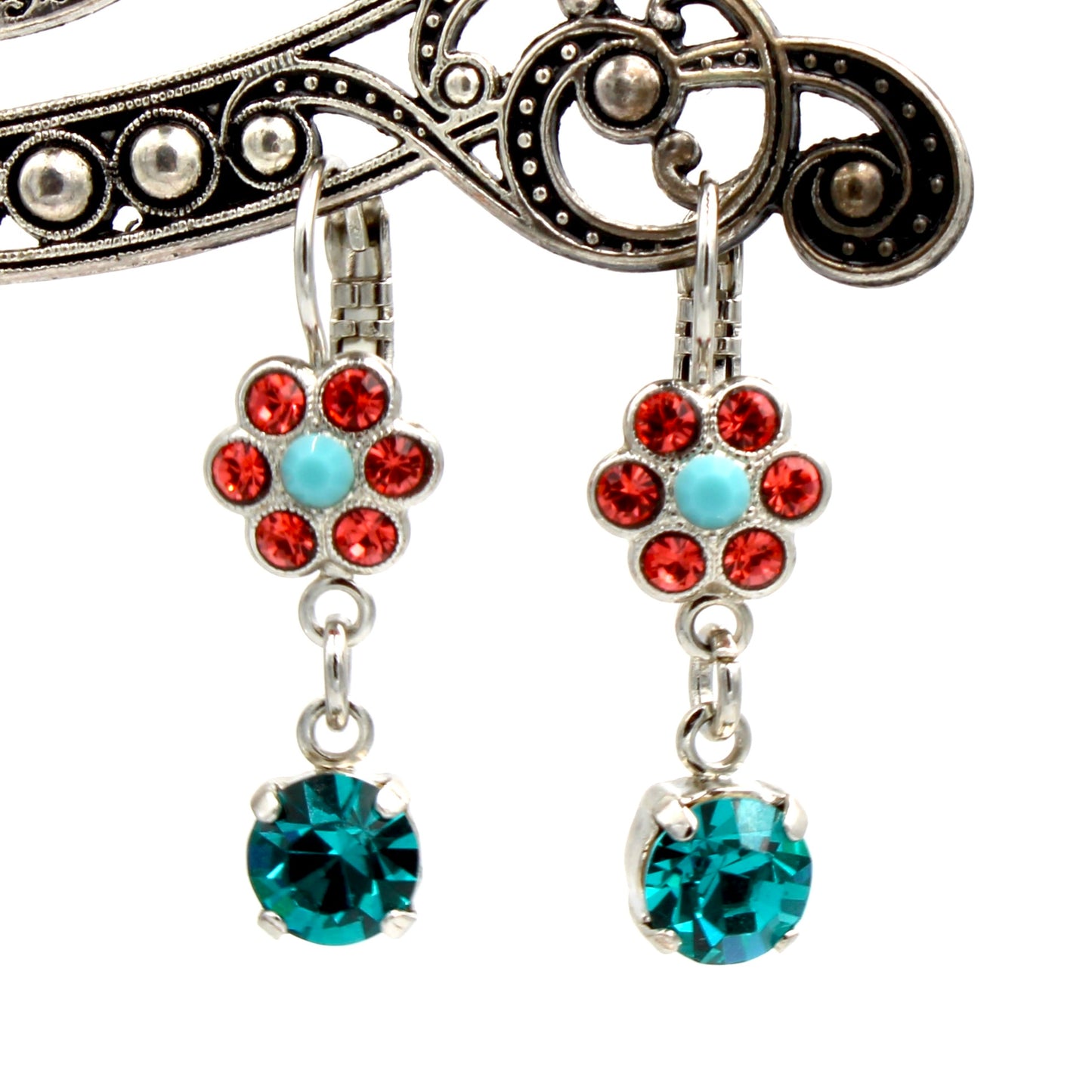 Rainbow Sherbet Collection Small Flower Earrings with Crystal Drop - MaryTyke's