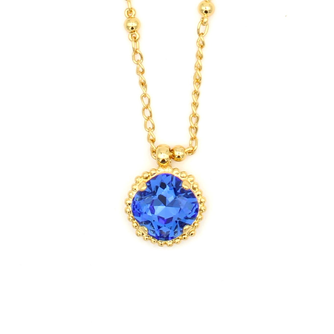 Sorrelli Sapphire Cushion Cut Pendant Necklace in Bright Gold - MaryTyke's