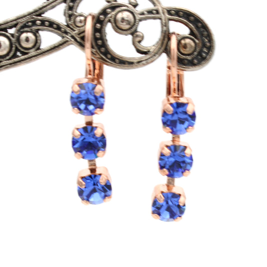 Sapphire Petite Three Stone Earrings in Rose Gold - MaryTyke's