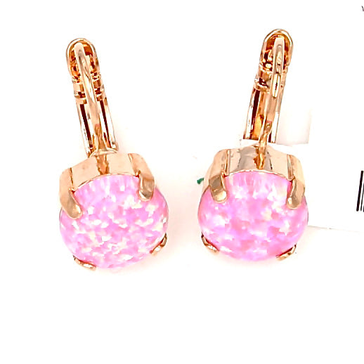 Pink Simulated Opal 10MM Crystal Earrings in Rose Gold - MaryTyke's