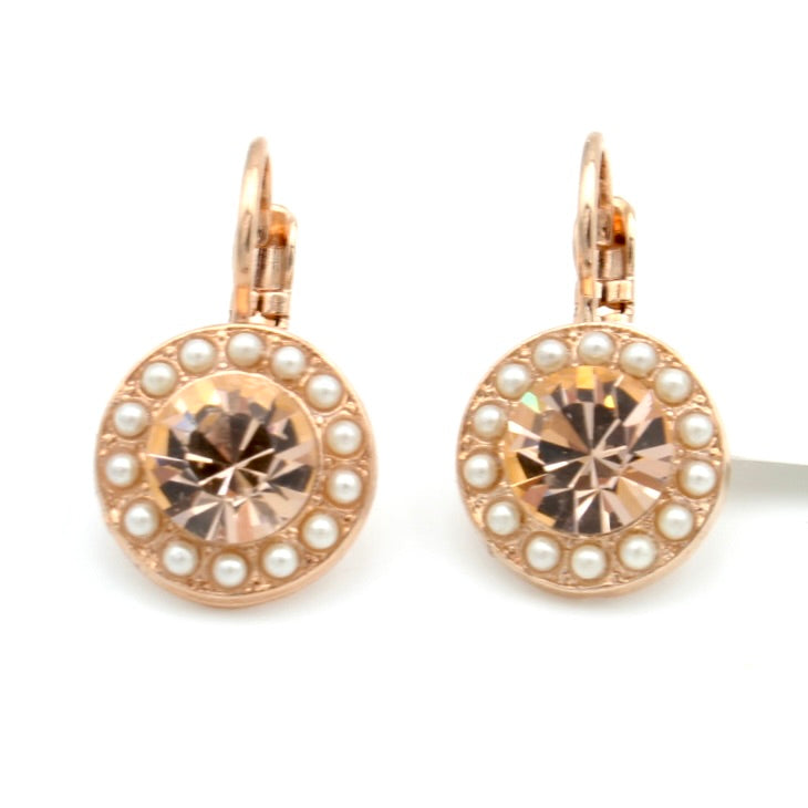 Peach and Pearl Must Have Pave Earrings in Rose Gold