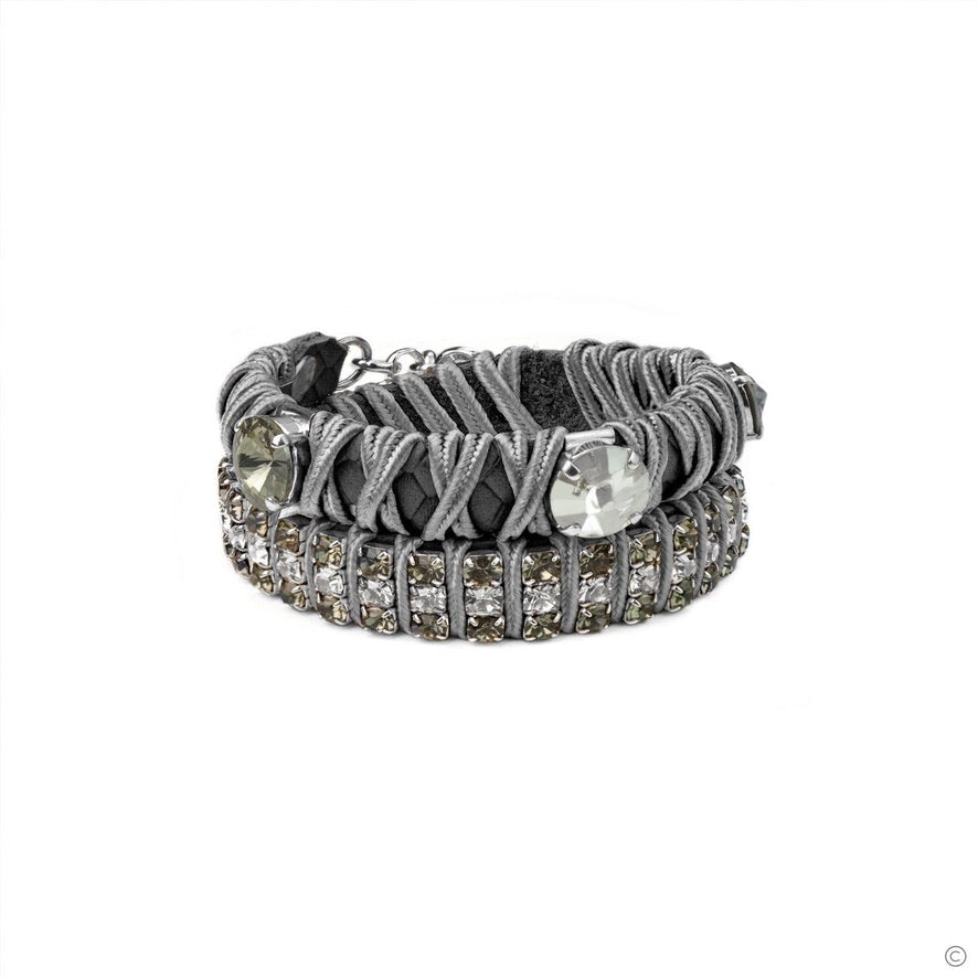 LaHola Gray Leather with Crystal Accents Bracelet - MaryTyke's