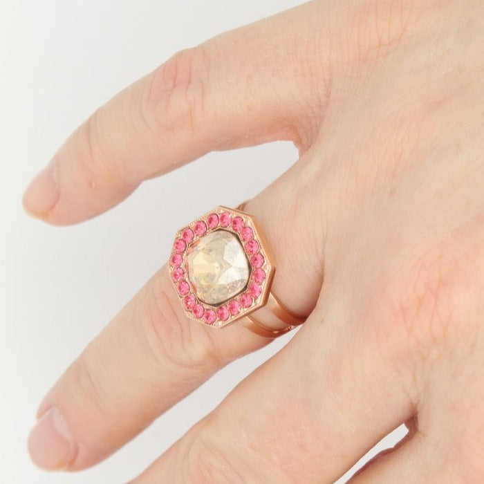 Gingerbread Octagonal Crystal Ring in Rose Gold - MaryTyke's