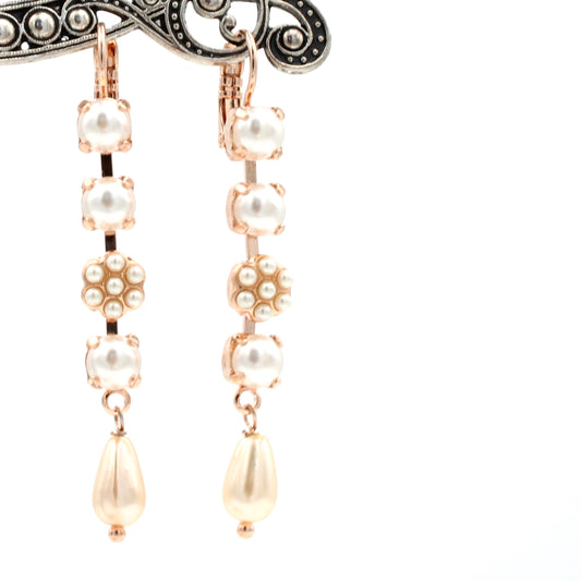 Cream Pearl Long Dangle Earrings in Rose Gold - MaryTyke's