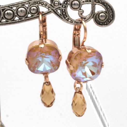Cushion Cut Dangle Leverback Earring in "Chai" in Rose Gold - MaryTyke's