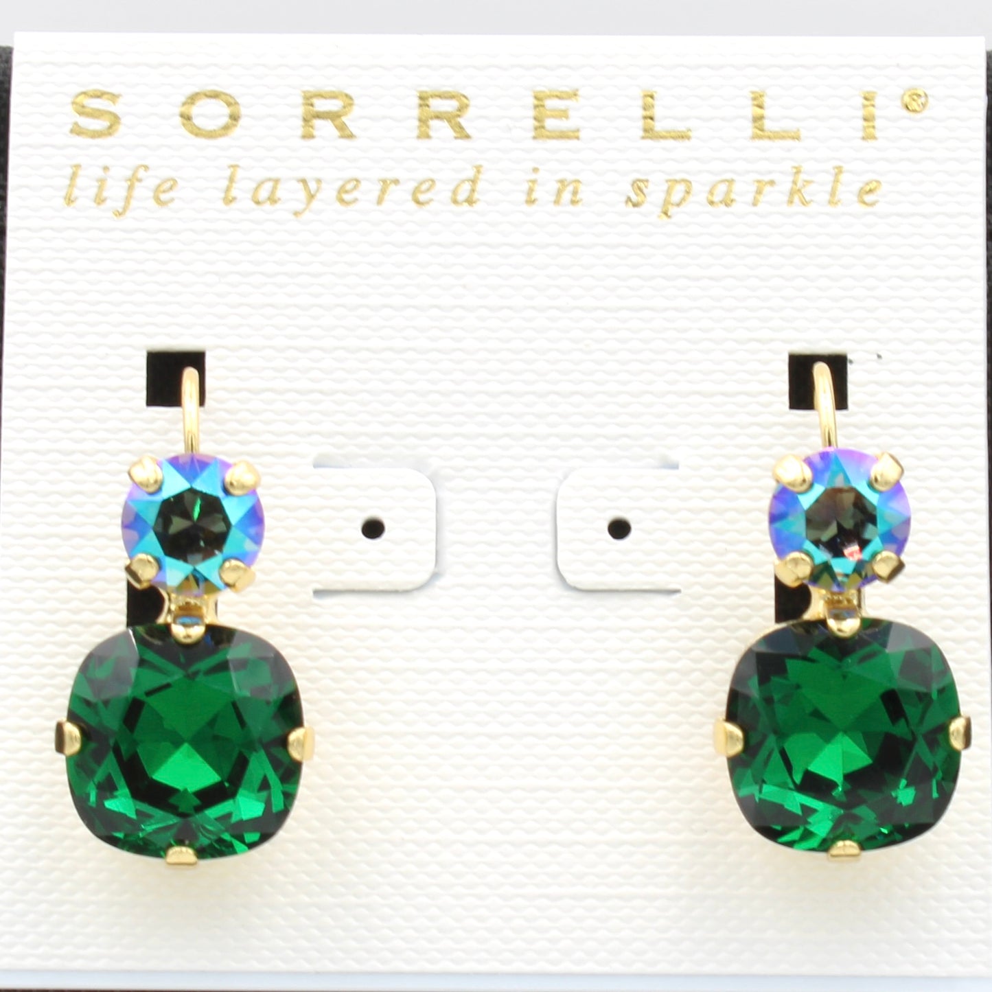 Sorrelli Round and Cushion Cut Emerald Earrings in Gold
